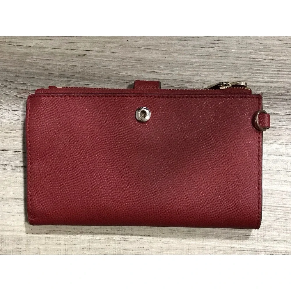 Michael Kors Women's Burgundy Wallet Gold Hardware Logo Zipper Accent